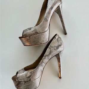 NWT Brian Atwood Silver Stiletto Pump Bambola Platform Heels